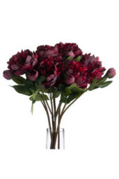 Burgundy Peony Faux Flower, Realistic Long Stem Bloom - thumbnail 3