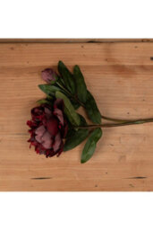 Burgundy Peony Faux Flower, Realistic Long Stem Bloom - thumbnail 2