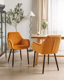 Beliani Set Of 2 Dining Chairs Wellston Velvet Orange - thumbnail 2