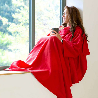 Snug Rug Cosy Sleeved Fleece Blanket With Sleeves And A Handy Pouch Pocket - Red - image 1