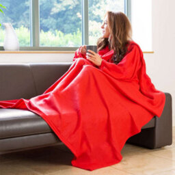 Snug Rug Cosy Sleeved Fleece Blanket With Sleeves And A Handy Pouch Pocket - Red - thumbnail 2