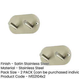 Loops 2 Pack Satin Stainless Steel Double Robe Hook - 90X45mm Elegant Design - Wall Mounted Clothing Hook - thumbnail 2