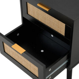 Living And Home Set Of 2 Black Rattan 2 Drawer Wooden Leg Bedroom Nightstand Side Tables - thumbnail 7