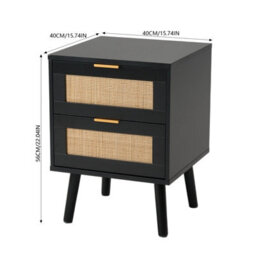 Living And Home Set Of 2 Black Rattan 2 Drawer Wooden Leg Bedroom Nightstand Side Tables - thumbnail 8