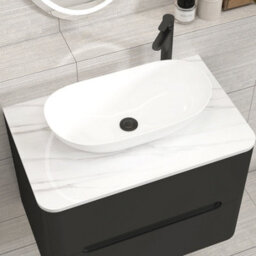 Royal Bathrooms Venice 700mm Matt Nocturne Black Wall Mounted Bathroom Countertop Vanity Unit 2 Drawer With Cesar Basin - thumbnail 6