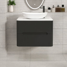Royal Bathrooms Venice 700mm Matt Nocturne Black Wall Mounted Bathroom Countertop Vanity Unit 2 Drawer With Cesar Basin - thumbnail 1