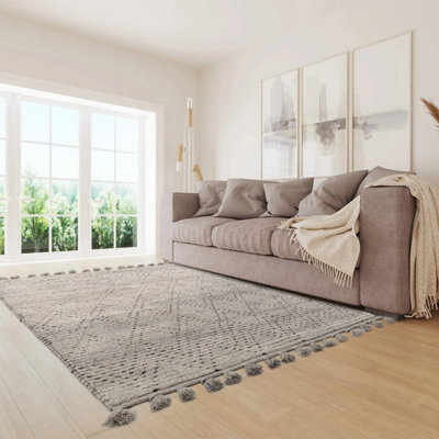 Grey Easy To Clean Geometric Modern , Wool Rug For Living Room, Bedroom - 120Cm X 170Cm - image 1