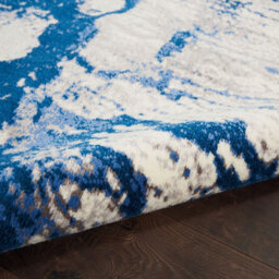 Blue And White Funky Luxurious Modern Easy To Clean Abstract Viscose Wool Rug For Living Room, Bedroom - 168Cm X 244Cm - thumbnail 5