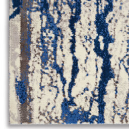 Blue And White Funky Luxurious Modern Easy To Clean Abstract Viscose Wool Rug For Living Room, Bedroom - 168Cm X 244Cm - thumbnail 3