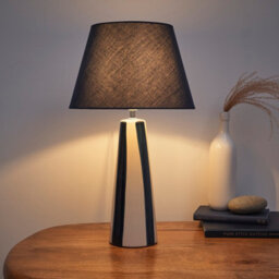 K Living Tall Ceramic Striped Table Lamps With Painted Blue Stripes And Matching Lampshades - thumbnail 2