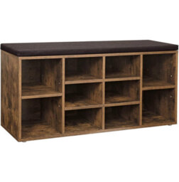 Songmics Shoe Bench, Shoe Shelf, Shoe Rack, Storage Cabinet, 10 Compartments, With Cushion, For Entryway, Rustic Brown - thumbnail 7