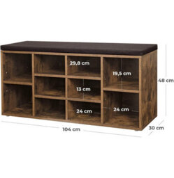 Songmics Shoe Bench, Shoe Shelf, Shoe Rack, Storage Cabinet, 10 Compartments, With Cushion, For Entryway, Rustic Brown - thumbnail 2
