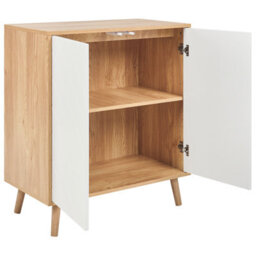 Beliani Scandinavian Sideboard, White And Light Wood, 2 Doors, 1 Shelf, W76 X D40 X H84Cm - thumbnail 5