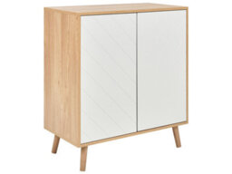 Beliani Scandinavian Sideboard, White And Light Wood, 2 Doors, 1 Shelf, W76 X D40 X H84Cm - thumbnail 3