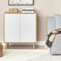 Beliani Scandinavian Sideboard, White And Light Wood, 2 Doors, 1 Shelf, W76 X D40 X H84Cm - thumbnail 2