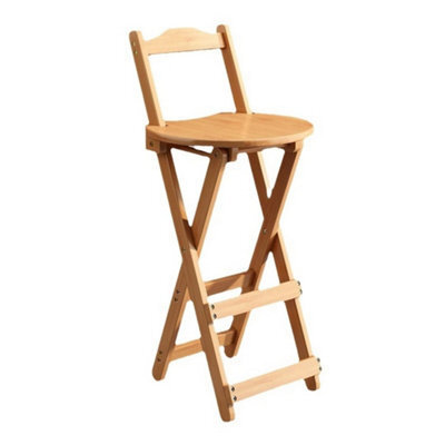 Wooden Folding Bar Stool Bamboo Kitchen Counter Height Stools With Backrest New - image 1