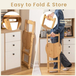 Wooden Folding Bar Stool Bamboo Kitchen Counter Height Stools With Backrest New - thumbnail 5