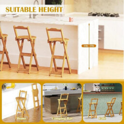 Wooden Folding Bar Stool Bamboo Kitchen Counter Height Stools With Backrest New - thumbnail 6