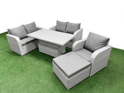 Fimous High Back Poly Rattan Garden Furniture Set Reclining Chair Loveseat Sofa Indoor Outdoor Set Big Stool Light Grey - image 1