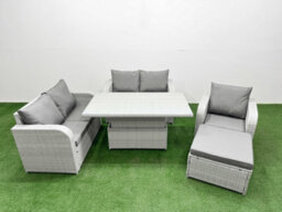 Fimous High Back Poly Rattan Garden Furniture Set Reclining Chair Loveseat Sofa Indoor Outdoor Set Big Stool Light Grey - thumbnail 2