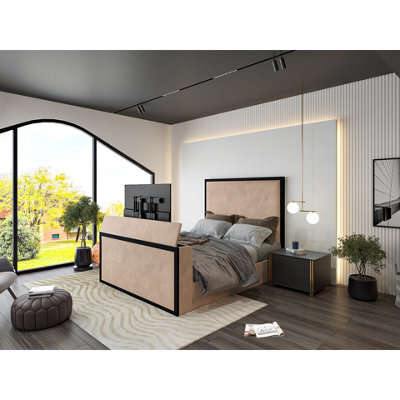 Madrid Upholstered Electric Media Mink Tv Bed Frame - image 1