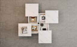 Btm Square Marble Look Coffee Table, 4 Sliding Drawers, Centre Table, 90X90X25Cm, White - thumbnail 9