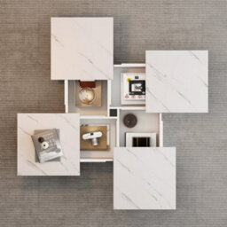 Btm Square Marble Look Coffee Table, 4 Sliding Drawers, Centre Table, 90X90X25Cm, White - thumbnail 3