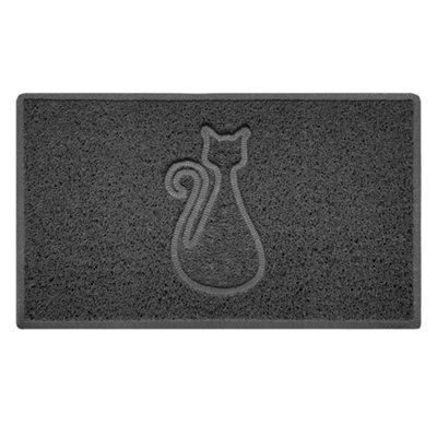 Nicoman Dark Grey Cat Embossed Spaghetti Coil Door Mat Dirt-Trapper Washable Barrier Doormat 75Cm X 44Cm - image 1