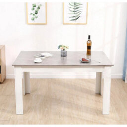 7Pcs Dining Set Grey Table 6 White High Back Faux Leather Chairs Kitchen - thumbnail 6