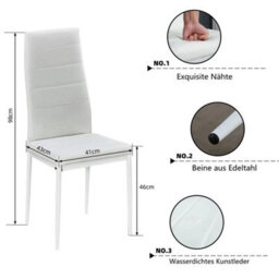 7Pcs Dining Set Grey Table 6 White High Back Faux Leather Chairs Kitchen - thumbnail 2
