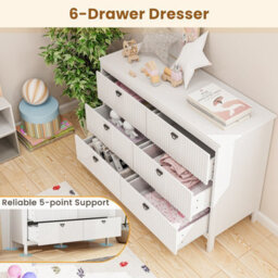 Costway 6-Drawer Chest Of Drawers 3-Tier Wooden Sideboard Cabinet White - thumbnail 7