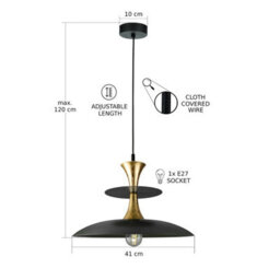Luminosa Lighting Luminosa Celesta Dome Pendant Ceiling Light Black, Gold 1X E27 - thumbnail 3
