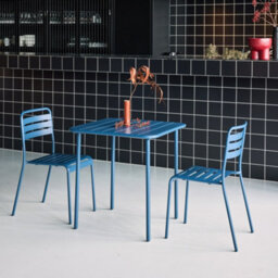 Sweeek - 2-Seater Square Steel Garden Table Set With 2 Chairs Marine Blue 70X70X72.5 Cm - Amelia - thumbnail 3