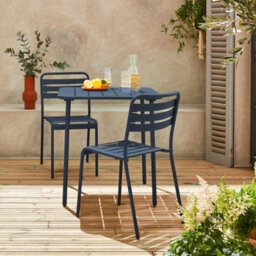 Sweeek - 2-Seater Square Steel Garden Table Set With 2 Chairs Marine Blue 70X70X72.5 Cm - Amelia - thumbnail 6