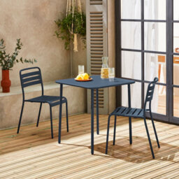 Sweeek - 2-Seater Square Steel Garden Table Set With 2 Chairs Marine Blue 70X70X72.5 Cm - Amelia - thumbnail 5
