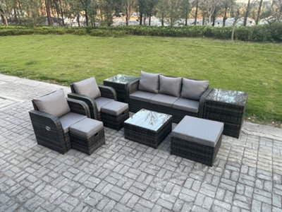Fimous Patio Garden Furniture Sets Wicker 8 Seater Outdoor Rattan Furniture Sofa Sets With 2 Side Tables 3 Footstools - image 1
