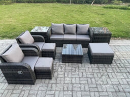 Fimous Patio Garden Furniture Sets Wicker 8 Seater Outdoor Rattan Furniture Sofa Sets With 2 Side Tables 3 Footstools - thumbnail 2