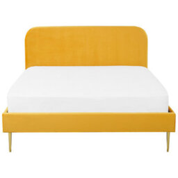 Beliani Bed Velvet Flayat 180 X 200 Cm (Eu Super King) Yellow - thumbnail 4