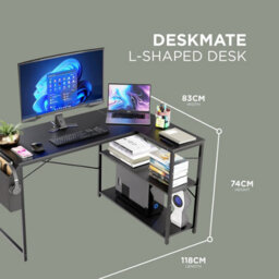 DMD Collective Deskmate Reversible L-Shaped Computer Desk With Storage Shelves, 118X83X74Cm Space Saving Corner Desk, Gaming Desk, Home, Office - thumbnail 2