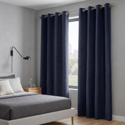 Luxury Living Velvet Chenille Eyelet Curtains Ready Made Pair Navy - thumbnail 6