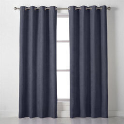 Luxury Living Velvet Chenille Eyelet Curtains Ready Made Pair Navy - thumbnail 4
