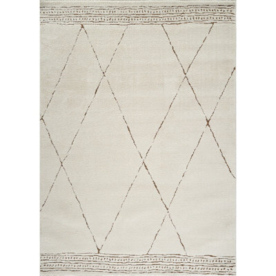 Livabliss Freud-Modern Ivory Brown High Pile Living Dining Bedroom Rug 120 X 170 Cm Easy Care, Non Shedding - image 1