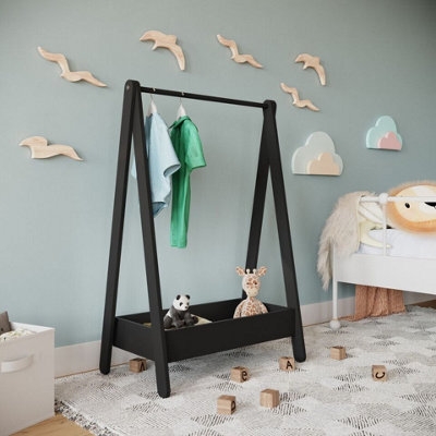 Urbn-Living Urbnliving 99Cm Height Kids Wooden Hanging Dress Up Clothes Rail Rack Display Stand Extra Storage Shelf, Black - image 1