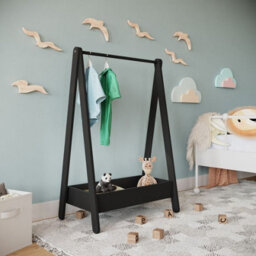 Urbn-Living Urbnliving 99Cm Height Kids Wooden Hanging Dress Up Clothes Rail Rack Display Stand Extra Storage Shelf, Black