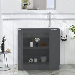 Royal Bathrooms Evora 800mm Graphite Grey Fluted Floor Standing Vanity Unit 2 Door With Carrara White Undrilled Worktop - thumbnail 3