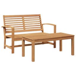 Berkfield Garden Sofa Set 2 Pcs Natural Solid Teak Wood - thumbnail 2