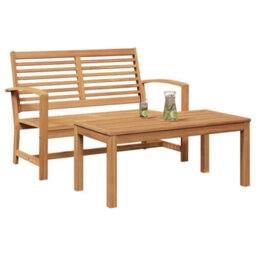 Berkfield Garden Sofa Set 2 Pcs Natural Solid Teak Wood - thumbnail 3