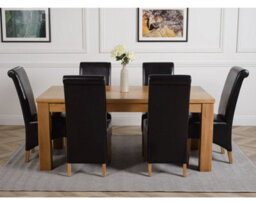 That's Furniture Dakota 182 X 92 Cm Chunky Oak Large Dining Table And 6 Chairs Dining Set With Montana Black Leather Chairs - thumbnail 2