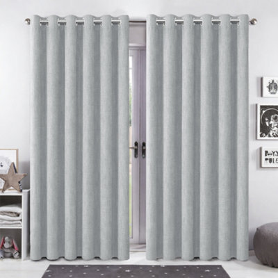 Bedlooms Silver Linen Curtain 100% Blackout Thermal Insulated Eyelet Curtain (Pair) 90 X 90 Inches With Tie Back Two - image 1