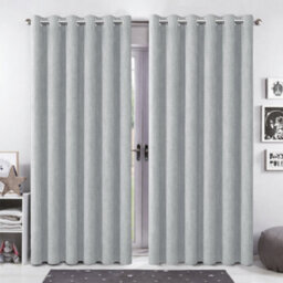 Bedlooms Silver Linen Curtain 100% Blackout Thermal Insulated Eyelet Curtain (Pair) 90 X 90 Inches With Tie Back Two